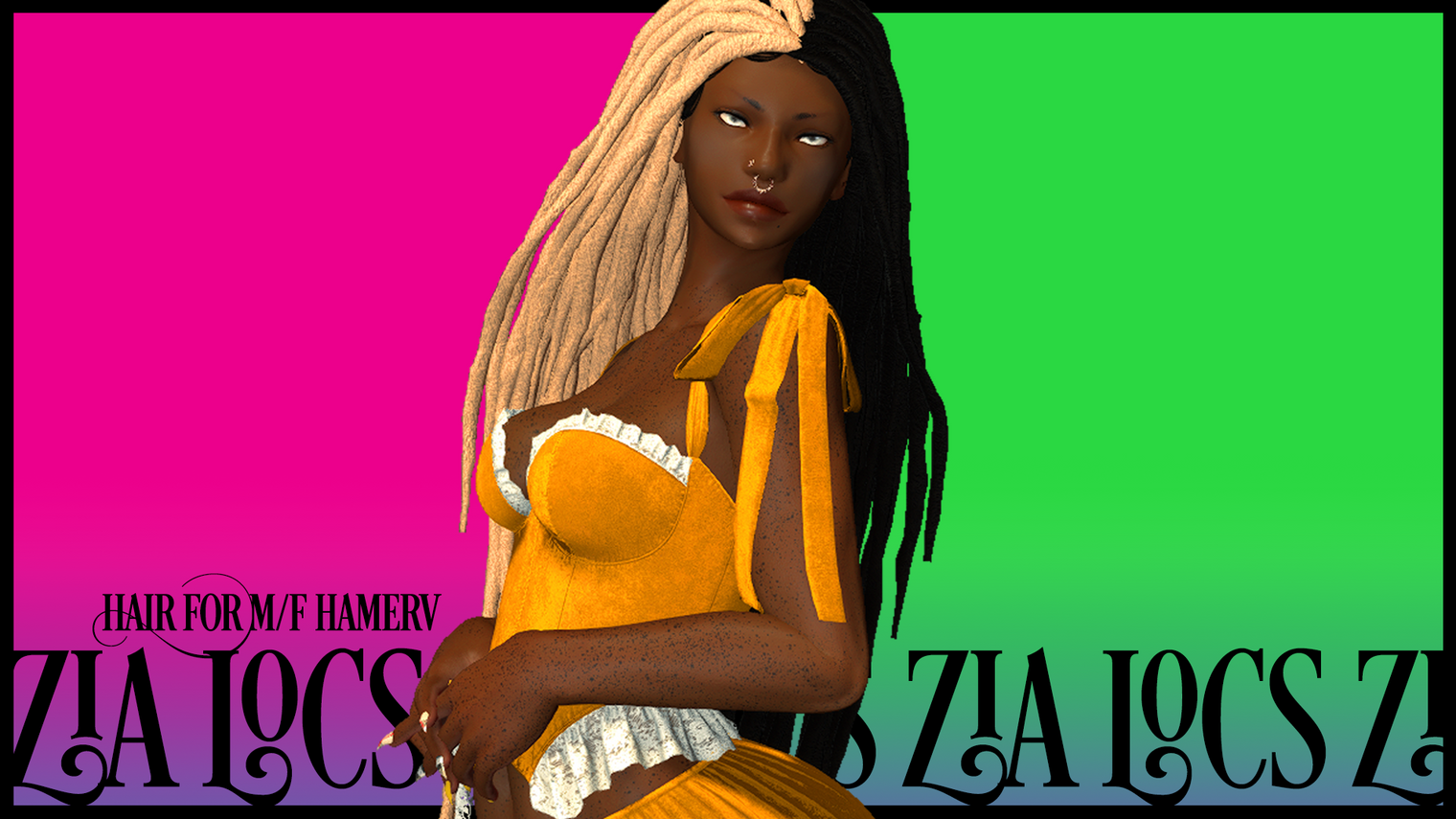 Zia locs hair mod for ffxiv. Front, female view.